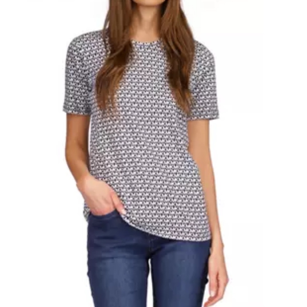 Michael Kors Printed Charm-Logo T-Shirt Logo Tee in White, Size S New